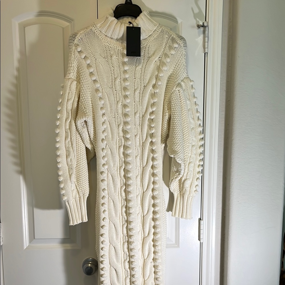 Cream Cable Knit Sweater Dress